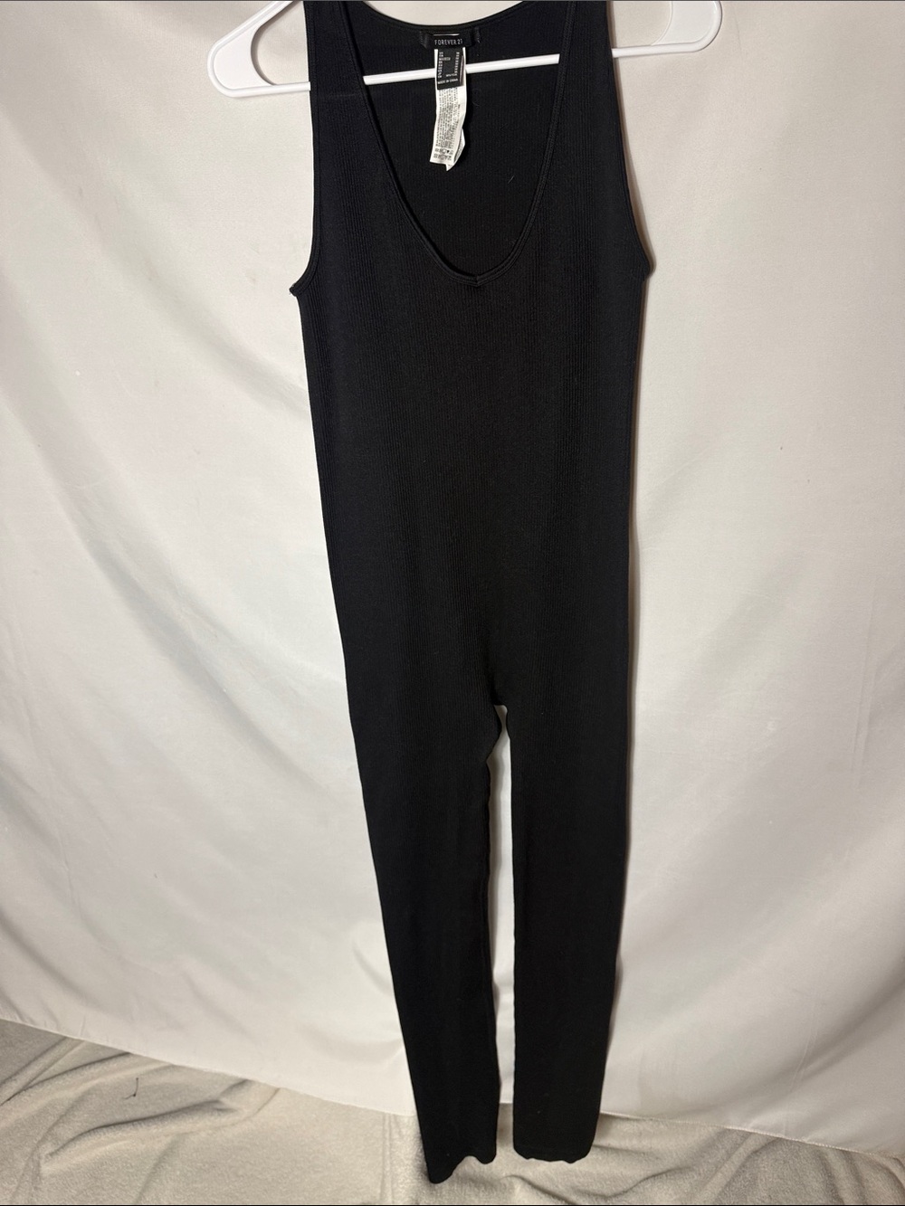 Forever 21 Black Ribbed Tank Jumpsuit - Slim Fit